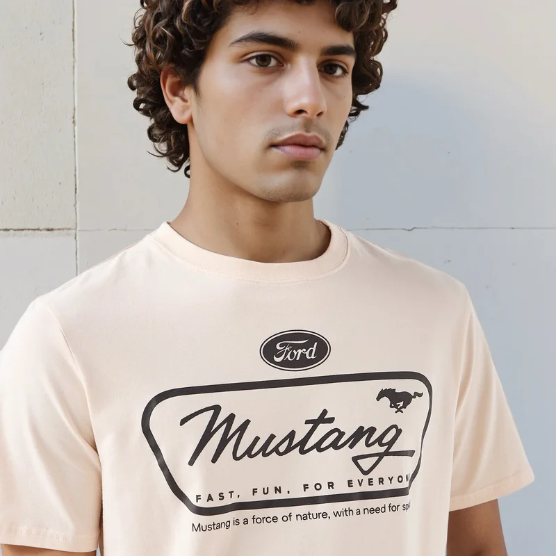 SP Characters Men Regular Fit Crew Neck Short Sleeve Ford Mustang Print T-Shirt